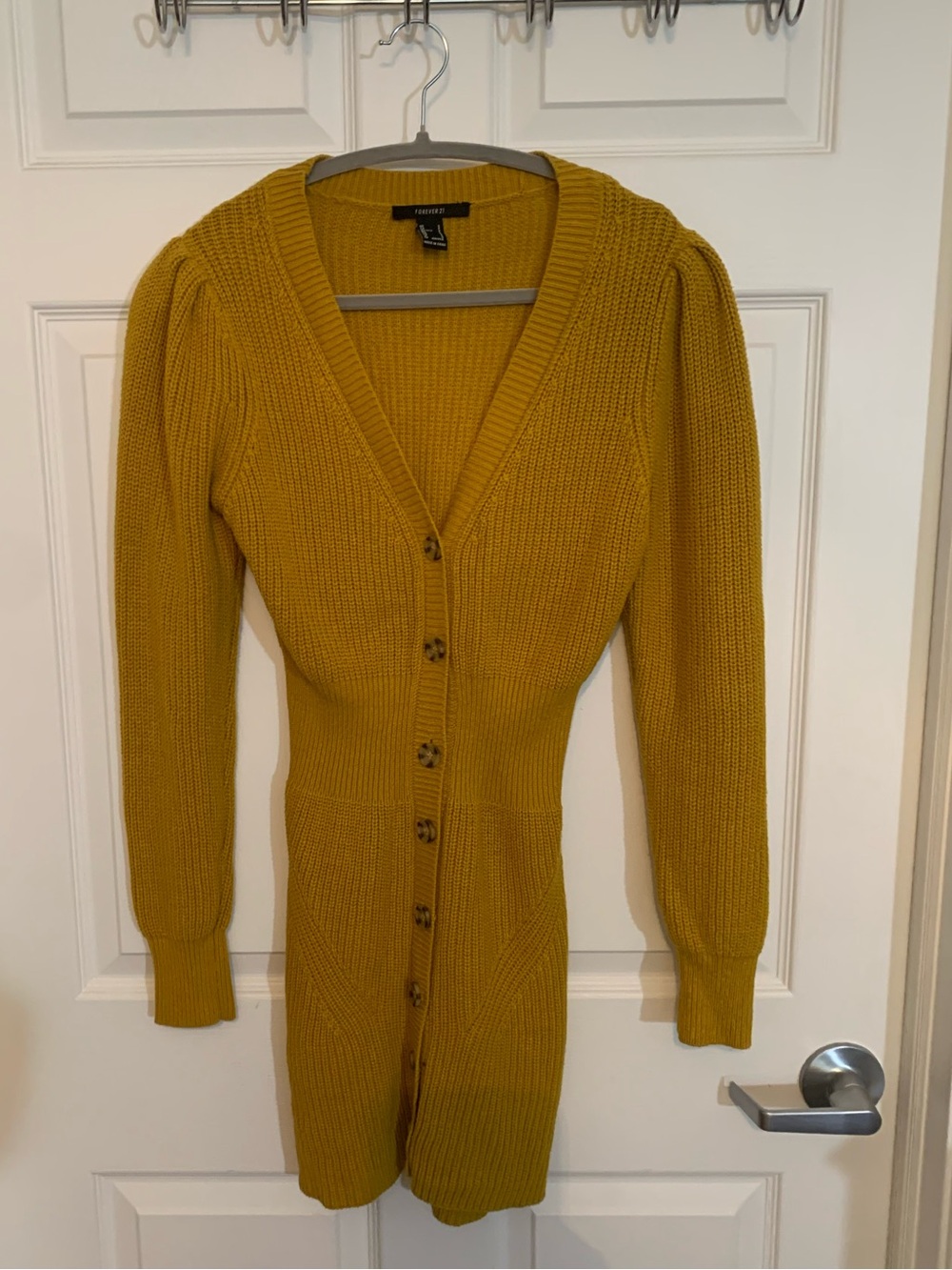 Forever 21 Mustard Yellow Ribbed Button-Front Cardigan